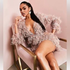 ASOS LUXE Faux Feather Pink Mini Dress - Size 6